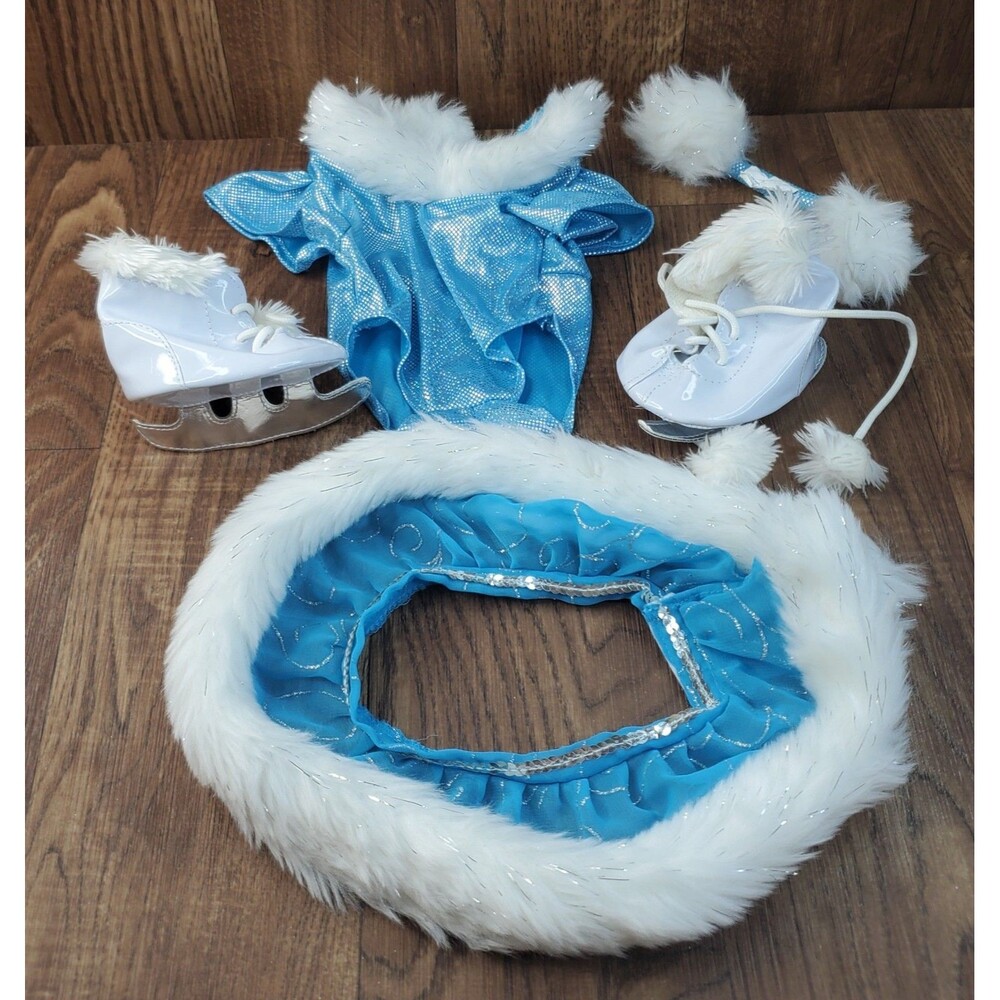 Ice Skating Costume Outfit Leotard Skates Skirt Earmuffs Blue Build A Bear